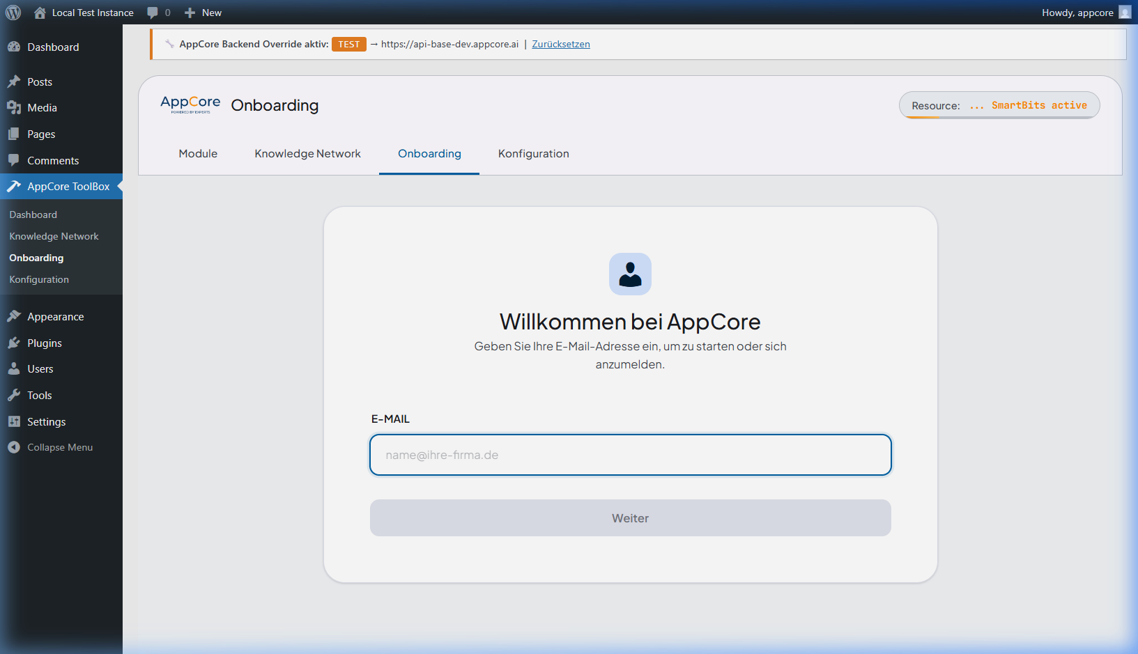 AppCore Onboarding – Willkommen